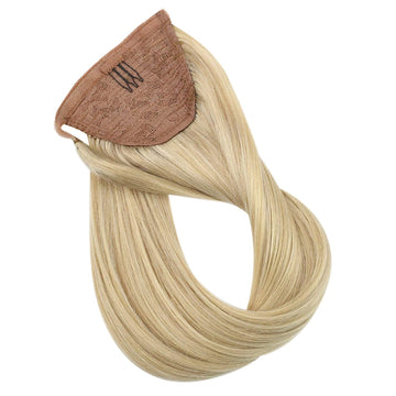 Ponytail 100% Remy Human Hair Extensions Highlighted Bleach Blonde(#27/613) - FShine Shop